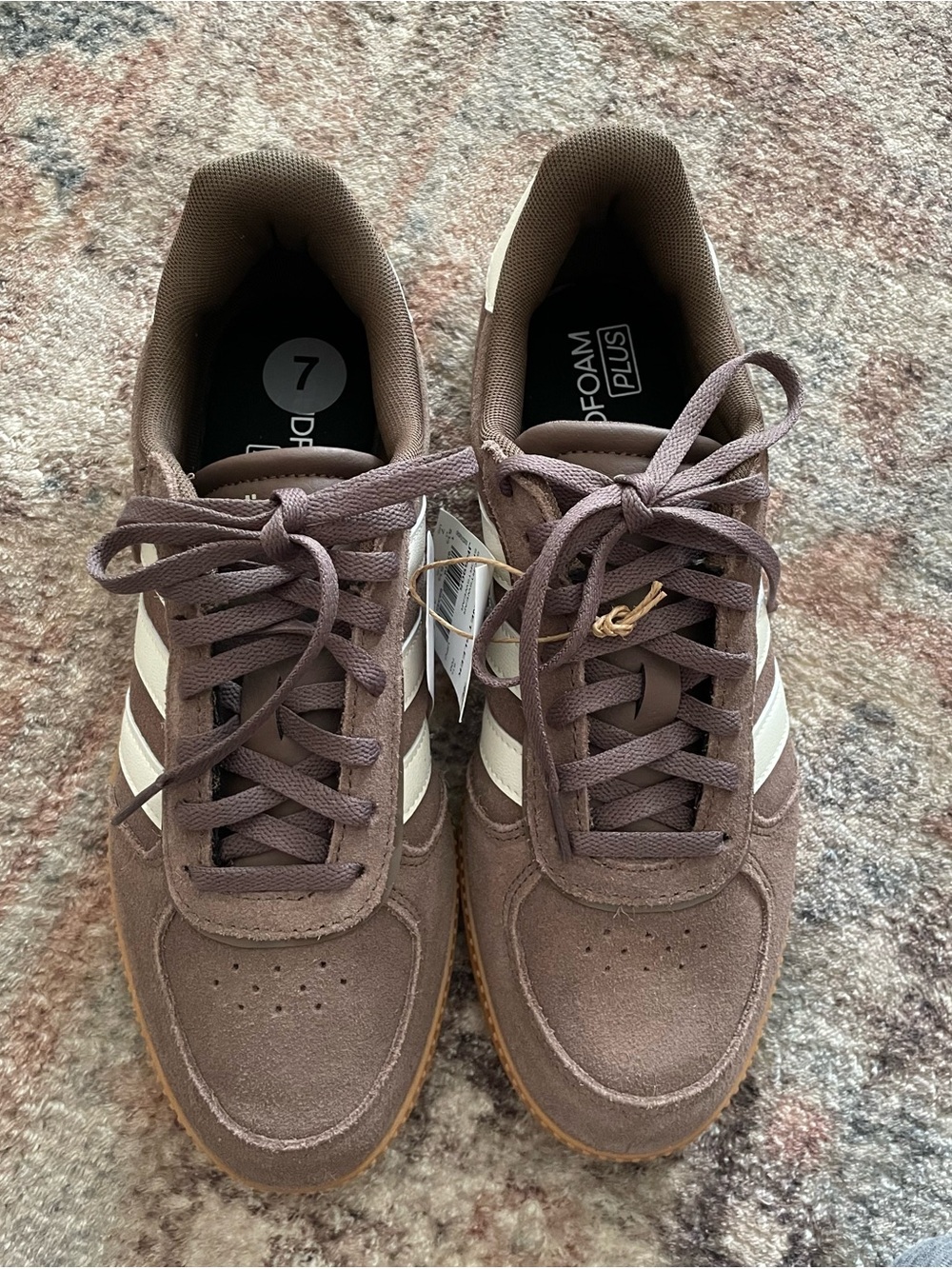 Adidas Women’s Brown Suede Sneakers with White Stripes NWT - 7